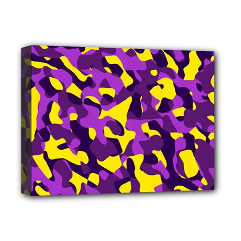 Purple And Yellow Camouflage Pattern Deluxe Canvas 16  X 12  (stretched)  by SpinnyChairDesigns
