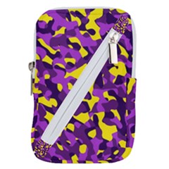 Purple And Yellow Camouflage Pattern Belt Pouch Bag (large) by SpinnyChairDesigns