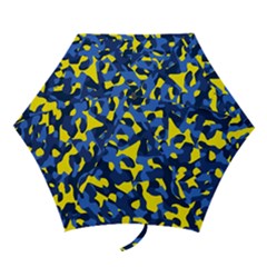 Blue And Yellow Camouflage Pattern Mini Folding Umbrellas by SpinnyChairDesigns