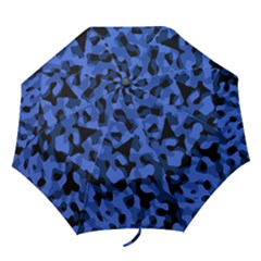 Black And Blue Camouflage Pattern Folding Umbrellas by SpinnyChairDesigns