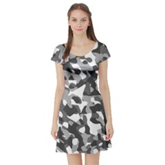 Grey And White Camouflage Pattern Short Sleeve Skater Dress by SpinnyChairDesigns