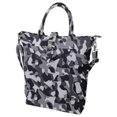 Grey And White Camouflage Pattern Buckle Top Tote Bag by SpinnyChairDesigns