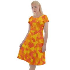 Orange And Yellow Camouflage Pattern Classic Short Sleeve Dress by SpinnyChairDesigns