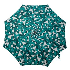 Teal And White Camouflage Pattern Hook Handle Umbrellas (large) by SpinnyChairDesigns