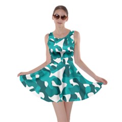 Teal And White Camouflage Pattern Skater Dress by SpinnyChairDesigns