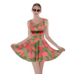 Pink And Green Camouflage Pattern Skater Dress by SpinnyChairDesigns