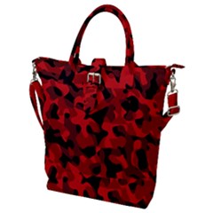 Red And Black Camouflage Pattern Buckle Top Tote Bag by SpinnyChairDesigns