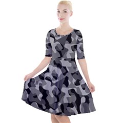 Grey And Black Camouflage Pattern Quarter Sleeve A-line Dress by SpinnyChairDesigns