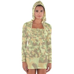 Light Green Brown Yellow Camouflage Pattern Long Sleeve Hooded T-shirt by SpinnyChairDesigns