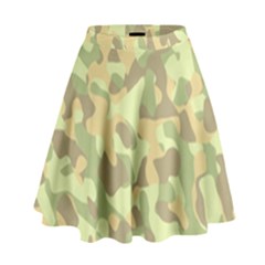Light Green Brown Yellow Camouflage Pattern High Waist Skirt by SpinnyChairDesigns