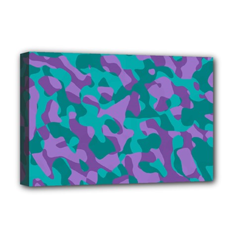Purple And Teal Camouflage Pattern Deluxe Canvas 18  X 12  (stretched) by SpinnyChairDesigns