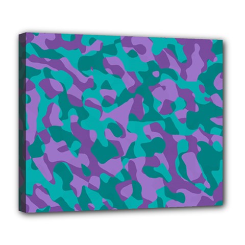Purple And Teal Camouflage Pattern Deluxe Canvas 24  X 20  (stretched) by SpinnyChairDesigns
