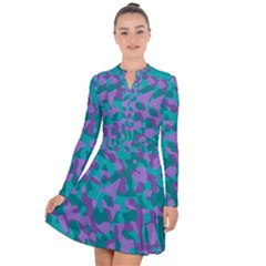 Purple And Teal Camouflage Pattern Long Sleeve Panel Dress by SpinnyChairDesigns