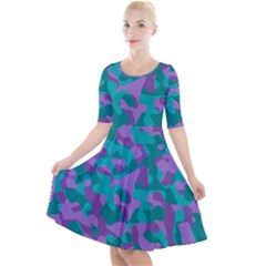 Purple And Teal Camouflage Pattern Quarter Sleeve A-line Dress by SpinnyChairDesigns