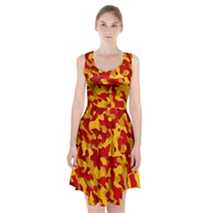 Red And Yellow Camouflage Pattern Racerback Midi Dress by SpinnyChairDesigns