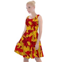 Red And Yellow Camouflage Pattern Knee Length Skater Dress by SpinnyChairDesigns