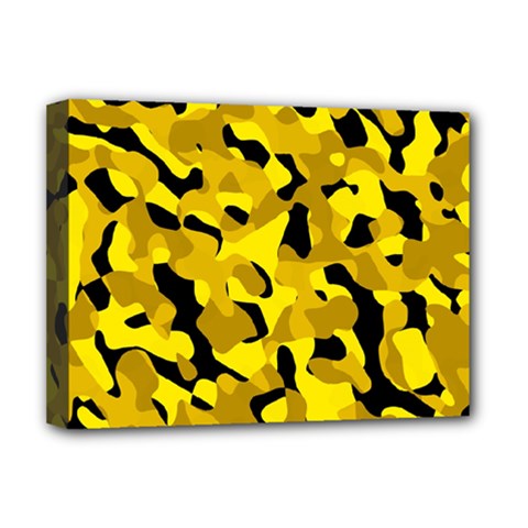 Black And Yellow Camouflage Pattern Deluxe Canvas 16  X 12  (stretched)  by SpinnyChairDesigns