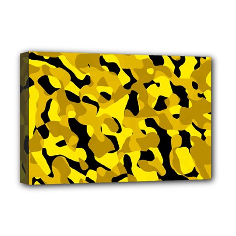 Black And Yellow Camouflage Pattern Deluxe Canvas 18  X 12  (stretched) by SpinnyChairDesigns