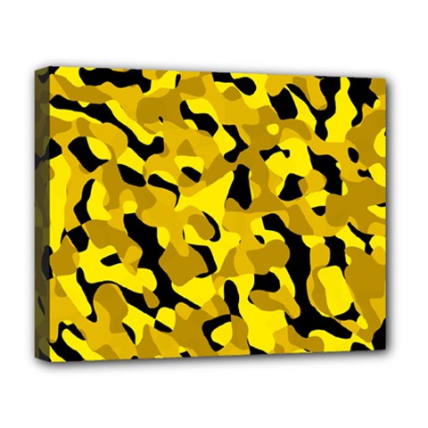 Black And Yellow Camouflage Pattern Deluxe Canvas 20  X 16  (stretched) by SpinnyChairDesigns