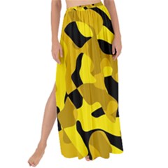Black And Yellow Camouflage Pattern Maxi Chiffon Tie-up Sarong by SpinnyChairDesigns
