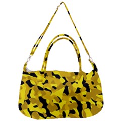 Black And Yellow Camouflage Pattern Removal Strap Handbag by SpinnyChairDesigns