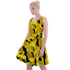 Black And Yellow Camouflage Pattern Knee Length Skater Dress by SpinnyChairDesigns