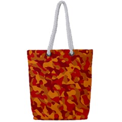 Red And Orange Camouflage Pattern Full Print Rope Handle Tote (small) by SpinnyChairDesigns