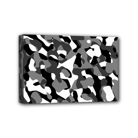 Black And White Camouflage Pattern Mini Canvas 6  X 4  (stretched) by SpinnyChairDesigns