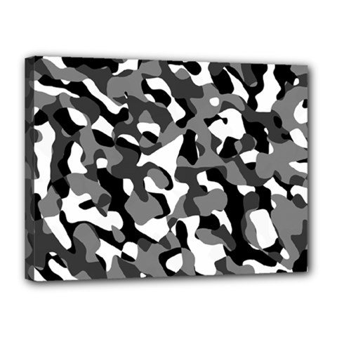 Black And White Camouflage Pattern Canvas 16  X 12  (stretched) by SpinnyChairDesigns