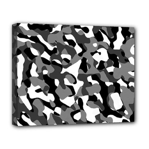 Black And White Camouflage Pattern Deluxe Canvas 20  X 16  (stretched) by SpinnyChairDesigns