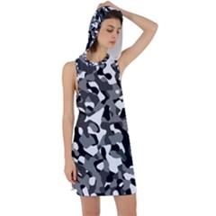 Black And White Camouflage Pattern Racer Back Hoodie Dress by SpinnyChairDesigns