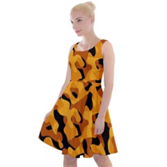 Orange And Black Camouflage Pattern Knee Length Skater Dress by SpinnyChairDesigns