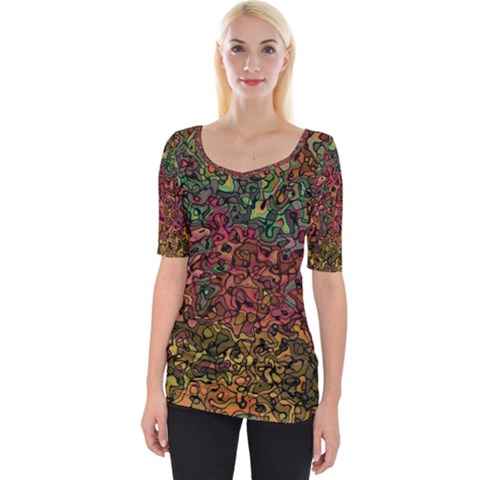 Stylish Fall Colors Camouflage Wide Neckline Tee by SpinnyChairDesigns