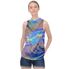 Infinity Painting Blue High Neck Satin Top by DinkovaArt