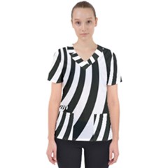 Black And White Zebra Stripes Pattern Women s V-neck Scrub Top by SpinnyChairDesigns