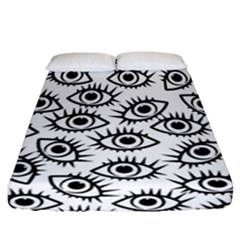 Black And White Cartoon Eyeballs Fitted Sheet (california King Size) by SpinnyChairDesigns