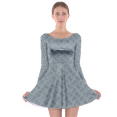 Grey Diamond Plate Metal Texture Long Sleeve Skater Dress by SpinnyChairDesigns