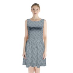 Grey Diamond Plate Metal Texture Sleeveless Waist Tie Chiffon Dress by SpinnyChairDesigns