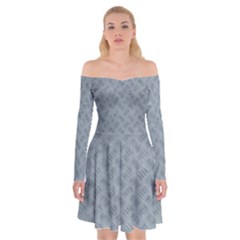 Grey Diamond Plate Metal Texture Off Shoulder Skater Dress by SpinnyChairDesigns