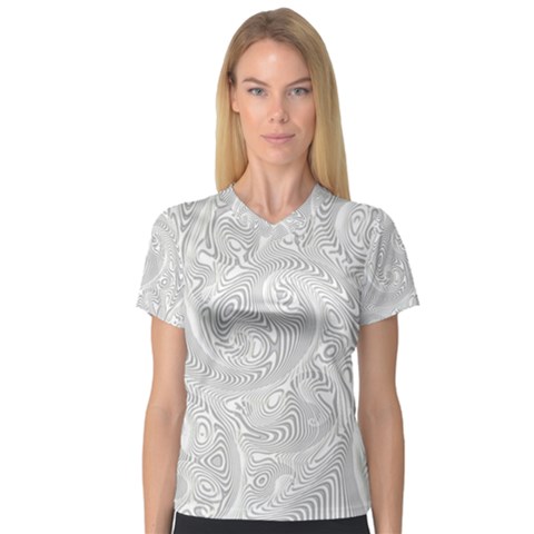 White Abstract Paisley Pattern V-neck Sport Mesh Tee by SpinnyChairDesigns