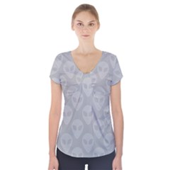 Grey Aliens Ufo Short Sleeve Front Detail Top by SpinnyChairDesigns
