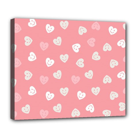 Cute Pink And White Hearts Deluxe Canvas 24  X 20  (stretched) by SpinnyChairDesigns