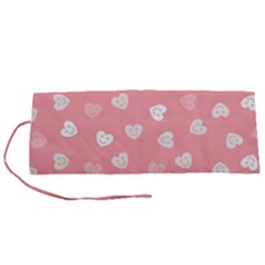 Cute Pink And White Hearts Roll Up Canvas Pencil Holder (s) by SpinnyChairDesigns