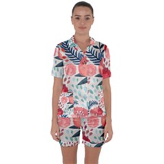 Floral  Satin Short Sleeve Pyjamas Set by Sobalvarro