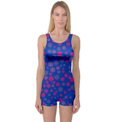 Bisexual Pride Tiny Scattered Flowers Pattern One Piece Boyleg Swimsuit by VernenInk