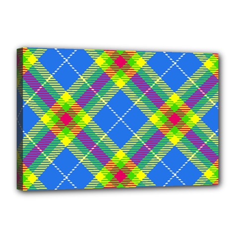 Clown Costume Plaid Striped Canvas 18  X 12  (stretched) by SpinnyChairDesigns