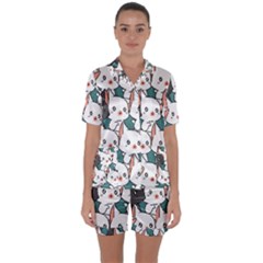 Seamless-cute-cat-pattern-vector Satin Short Sleeve Pyjamas Set by Sobalvarro
