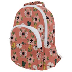 Flower Pink Brown Pattern Floral Rounded Multi Pocket Backpack by Alisyart