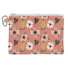 Flower Pink Brown Pattern Floral Canvas Cosmetic Bag (xl) by Alisyart