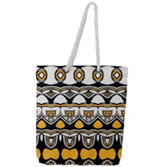 Boho Black White Yellow Full Print Rope Handle Tote (large) by SpinnyChairDesigns